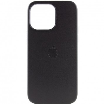 Черный кожаный чехол Leather Case (AAA) с функцией MagSafe для iPhone 14 Pro Max.