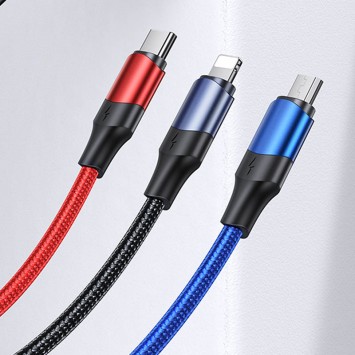 Черный дата-кабель Usams US-SJ549 U71 USB + Type-C to Triple Head 3in1 длиной 1.2 метра