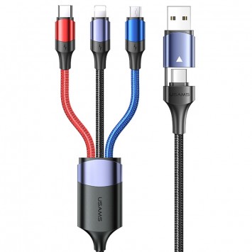 USB кабель Usams US-SJ549 U71 USB + Type-C to Triple Head 3in1 (1.2m), з універсальним підключенням та трьома головами