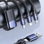 Дата кабель Usams US-SJ511 U71 Все в одном Алюминиевом Alloy USB + Type-C to Triple Head 3in1 100W (1.2m), Black