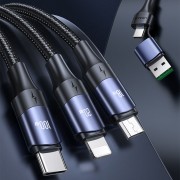Дата кабель Usams US-SJ511 U71 Все в одном Алюминиевом Alloy USB + Type-C to Triple Head 3in1 100W (1.2m), Black