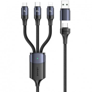 Usams US-SJ511 U71 USB + Type-C to Triple Head 3in1 100W Multi-function USB Cable, 1.2m, Black