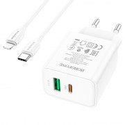 Быстрая зарядки для iPhone - Borofone BA67A PD20W+QC3.0 + Type-C + Lightning Білий