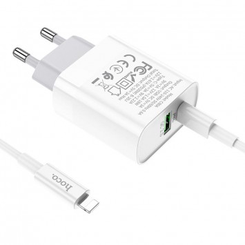 Белое зарядное устройство HOCO C80A Rapido PD20W+QC3.0 с разъемами Type-C, USB и кабелем Type-C to Lightning