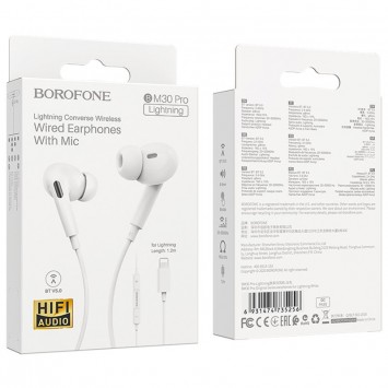 Навушники для iPhone Borofone BM30 Pro Lightning, Білий - Провідні навушники - зображення 6 