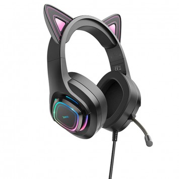 Чорні стерео навушники Hoco W107 Cute cat в дизайні Фантомний Кіт