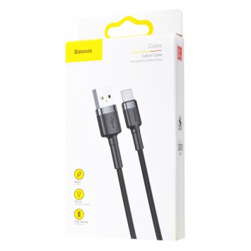 USB кабель Baseus Cafule Type-C Cable 2A (3m) (CATKLF-U), Чорний / Сірий - Type-C кабелі - зображення 4 