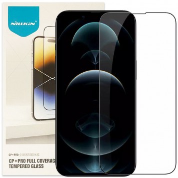 Защитное черное стекло Nillkin CP+PRO для iPhone 13 / 13 Pro на белом фоне