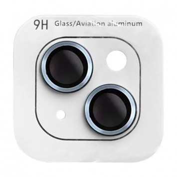 Защитное стекло на камеру для iPhone 14 / 14 Plus в металлическом классическом стиле, голубого цвета