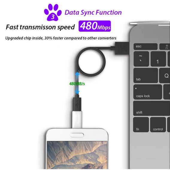 Перехідник з Type-C (8 mm) на Micro / для захищених телефонів / Чорний