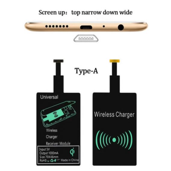 Універсальний ресивер (приймач) для безпровідної зарядки Micro USB (тип A) Чорний