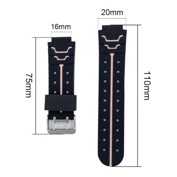 Ремінець силіконовий для дитячих годинників Q60 Q80 Q90 Q100 Q750 T7 S4 Y19 Y21 / 16 mm / Чорно-розовий