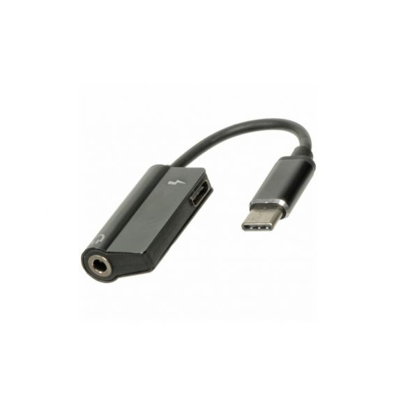 Перехідник, кабель AUX XGW639 (роздвоювач) 2 в 1 з Type-c на аудіо 3,5 мм і живлення Type-c / Чорний