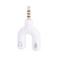 Аудіо перехідник AUX (роздвоювач) з 3.5 мм. на мікрофон 3,5 мм.+ аудіо 3,5 мм. / Білий