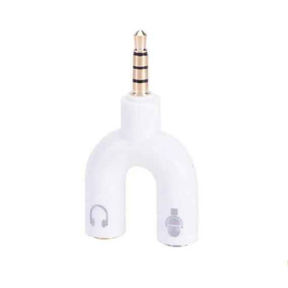 Аудіо перехідник AUX (роздвоювач) з 3.5 мм. на мікрофон 3,5 мм.+ аудіо 3,5 мм. / Білий