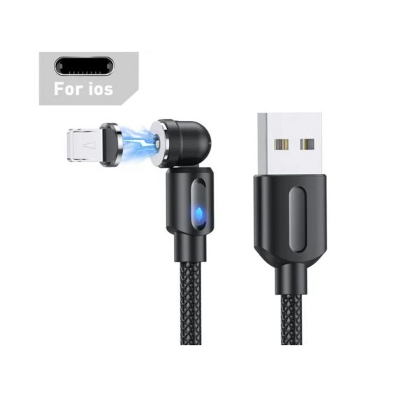 Магнітний кабель USLION 2 в 1 / Lightning (Iphone) - USB / 540 градусів / Круглий / 200 см. / Чорний