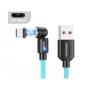 Магнитный кабель USLION 2 в 1 / Micro - USB / 540 градусов / Круглый / 200 см. / Голубой