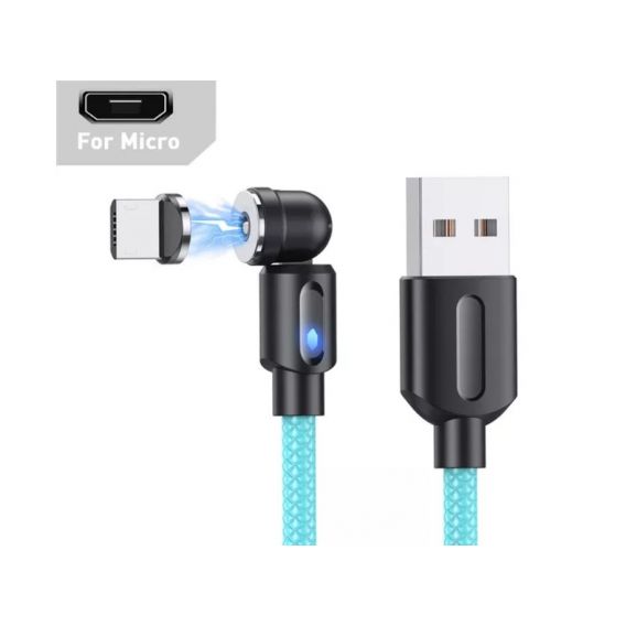 Магнітний кабель USLION 2 в 1 / Micro - USB / 540 градусів / Круглий / 200 см. / Блакитний