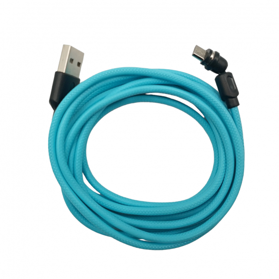 Магнітний кабель USLION 2 в 1 / Micro - USB / 540 градусів / Круглий / 200 см. / Блакитний