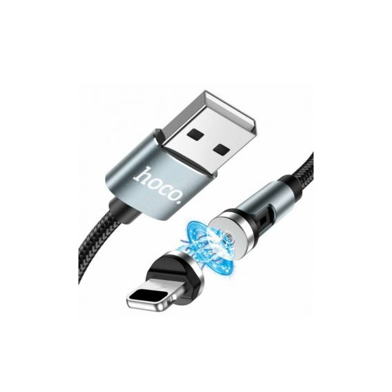 Магнітний кабель Hoco U94 2 в 1 / Lightning (Iphone) - USB / 540 градусів / Круглий / 120 см. / Чорний