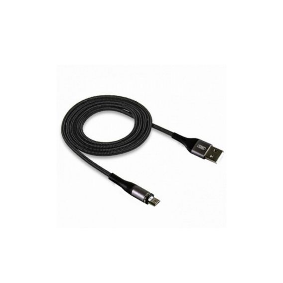 Магнітний нейлоновий кабель XO-NB125 / Micro - USB / 2 Ампера / 100 см. / Чорний