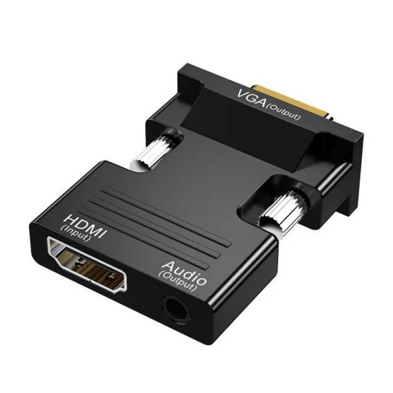 Перехідник HDMI на VGA з аудіо виходом (AUX 3.5 мм) Чорний
