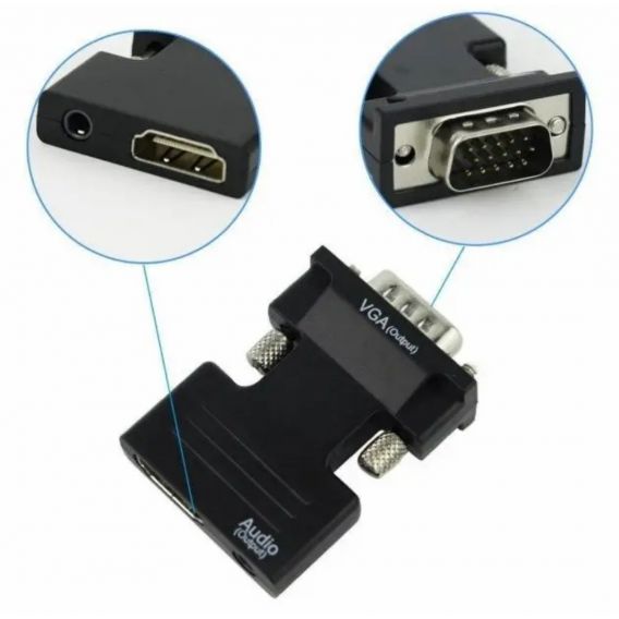 Перехідник HDMI на VGA з аудіо виходом (AUX 3.5 мм) Чорний