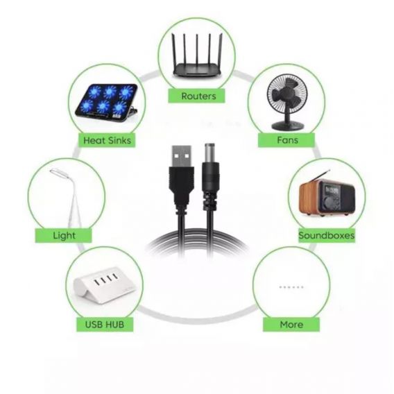 Кабель живлення для роутера USB 5V на 9V (DC 5.5x2.5 мм) 1м, Чорний