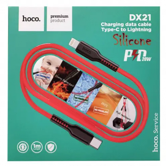 Кабель Hoco DX21 / Type-C - Lightning 1м / Червоний
