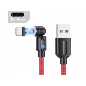 Магнитный кабель USLION 2 в 1 / Micro - USB / 540 градусов / Круглый / 200 см. / Красный