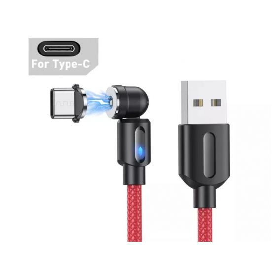 Магнітний кабель USLION 2 в 1 / Type-C - USB / 540 градусів / Круглий / 200 см. / Червоний