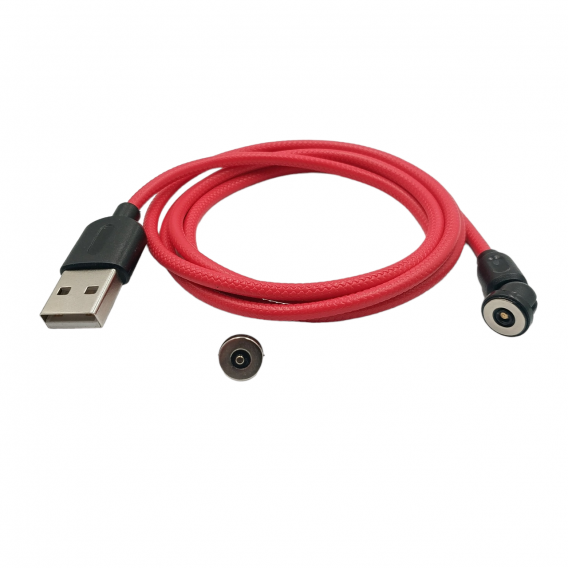 Магнітний кабель USLION 2 в 1 / Type-C - USB / 540 градусів / Круглий / 200 см. / Червоний