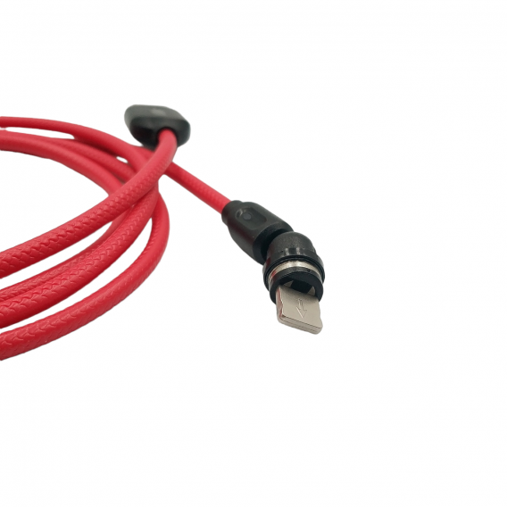 Магнітний кабель USLION 2 в 1 / Lightning (Iphone) - USB / 540 градусів / Круглий / 200 см. / Червоний