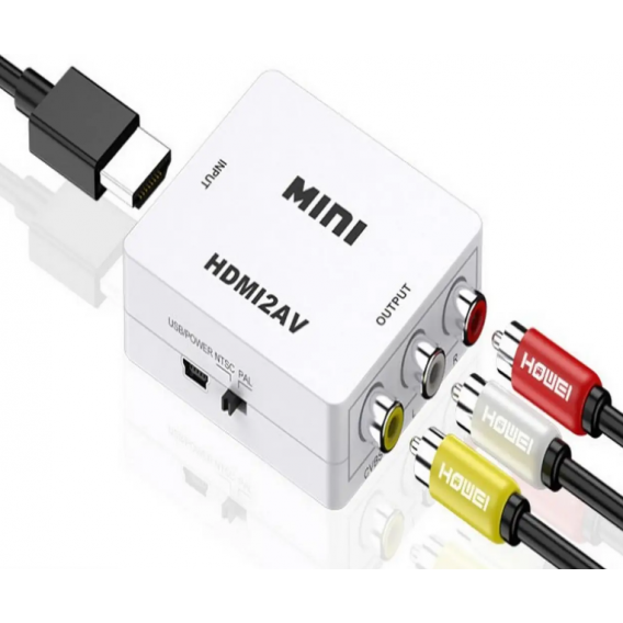 Конвертер HDMI to AV RCA тюльпан переходник / Адаптер 1080p з живленням / Білий