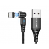 Магнітний кабель USLION 2 в 1 (Швидка зарядка 5A) Micro - USB / 540 градусів / Круглий / 100 см / Чорний