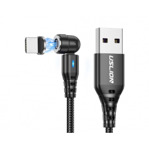 Магнітний кабель USLION 2 в 1 (Швидка зарядка 5A) Micro - USB / 540 градусів / Круглий / 100 см / Чорний Магнітний кабель USLION 2 в 1 (Швидка зарядка 5A) Micro - USB / 540 градусів / Круглий / 100 см / Чорний
