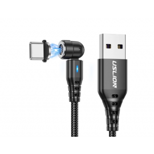 Магнитный кабель USLION 2 в 1 (Быстрая зарядка 5A) / Type-C - USB / 540 градусов / Круглый / 100 см. / Черный Магнитный кабель USLION 2 в 1 (Быстрая зарядка 5A) / Type-C - USB / 540 градусов / Круглый / 100 см. / Черный