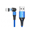 Магнітний кабель USLION 2 в 1 (Швидка зарядка 5A) Micro - USB / 540 градусів / Круглий / 100 см / Синій