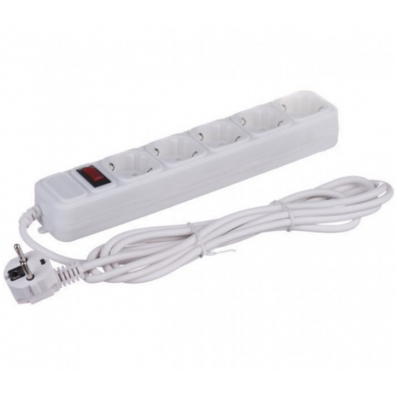 Подовжувач / Мережевий фільтр Greelite на 5 розеток / 5 метрів кабель/ Білий