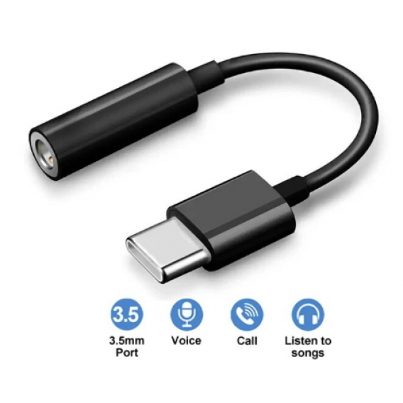 Перехідник Type-C на 3.5 мм (AUX) з ЦАП для iPhone 15/16/17 (Чорний)