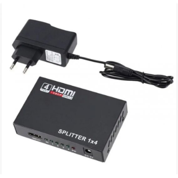 Розгалужувач HDMI на 4 порти, HDMI SPLITTER, чорного кольору