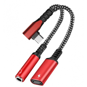 Переходник для наушников 2 в 1 Type-C + AUX 3.5 Google Pixel (быстрая зарядка)/ Черный-Красный