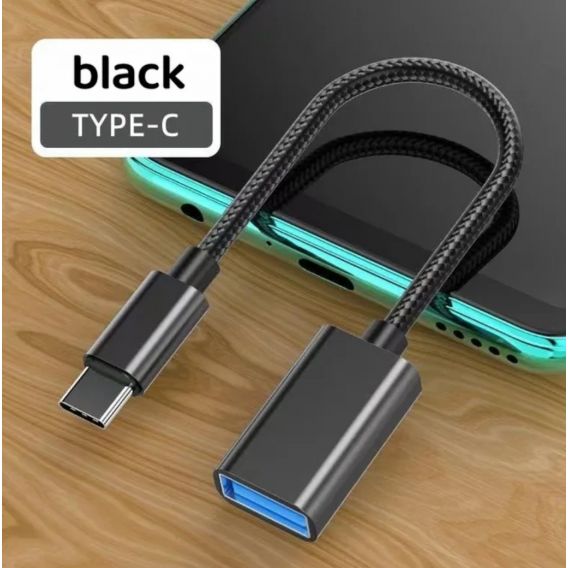 Кабель OTG Type-c / Швидкість 3.0 / Нейлонове сплетіння / Чорний