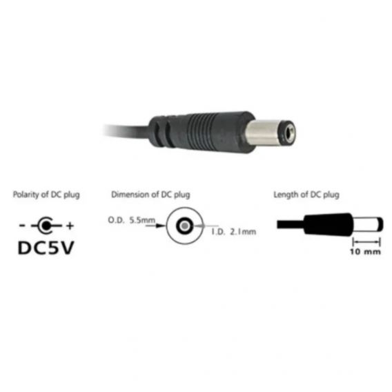 Кабель для живлення роутерів та інших пристроїв 5.5 * 2.1 мм. / DC 5 вольт / 100 см. / Чорний