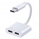 Переходник для наушников 2 в 1 Type-C + Type-C зарядка для iPad Pro, iPad Air / Белый Переходник для наушников 2 в 1 Type-C + Type-C зарядка для iPad Pro, iPad Air / Белый