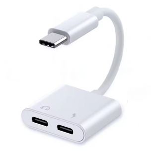 Переходник для наушников 2 в 1 Type-C + Type-C зарядка для iPad Pro, iPad Air / Белый