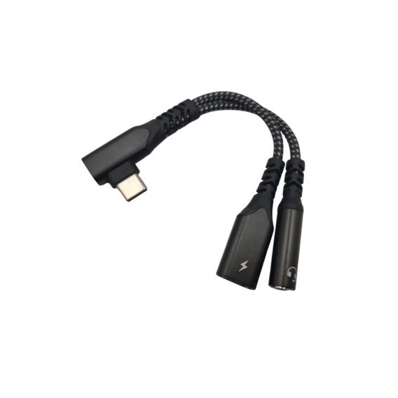 Кутовий перехідник 2в1 Type-C для iPhone 15/16/17 та iPad (AUX 3.5 мм + Зарядка)