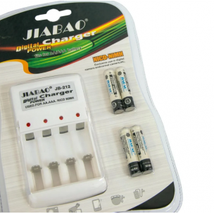 Универсальное зарядное устройство для аккумуляторных батареек AАА JIABAO+4 аккумулятора 2500MAh / Белый