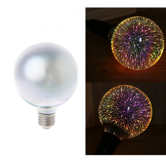 Лампочка 3D феєрверк (8803) / Лампа-нічник / Декоративна LED лампочка / Срібний