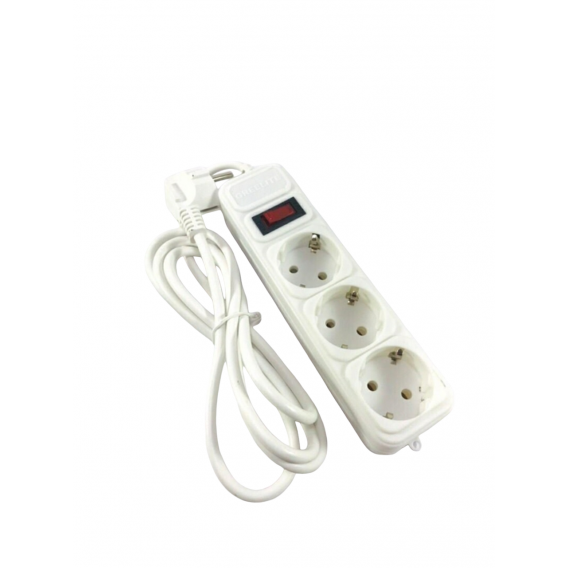 Подовжувач / Мережний фільтр Greelite на 3 розетки / 1.8 метрів кабель/ Білий